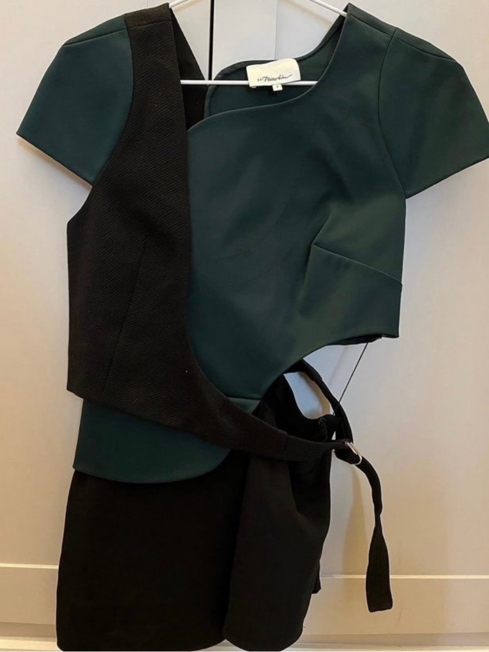 3.1 Phillip Lim Cutout Asymmetric Blouse Black Green 8 - Picture 2 of 9